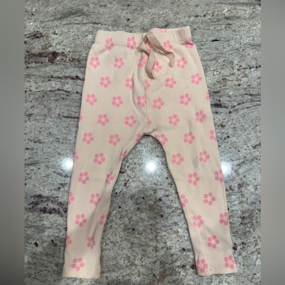 TWO PAIRS Zara Pink Floral Ribbed Baby Leggings and Waffle Purple